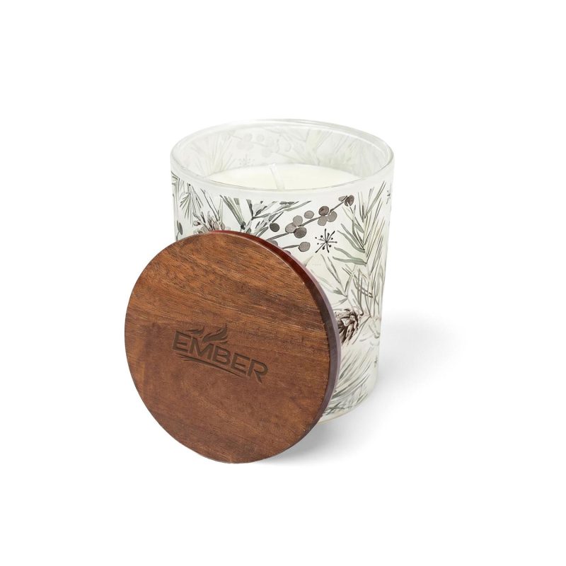 Ember 10 Oz Patterned Glass Candle With Acacia Wood Lid