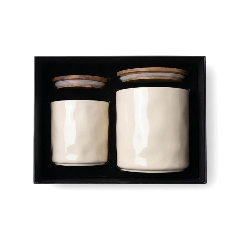 Hawthorne Ceramic And Acacia Wood Storage Jar Set - 4
