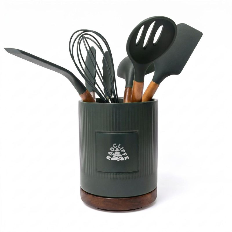 Radcliffe Stoneware Utensil Holder And Spatula Set - 2