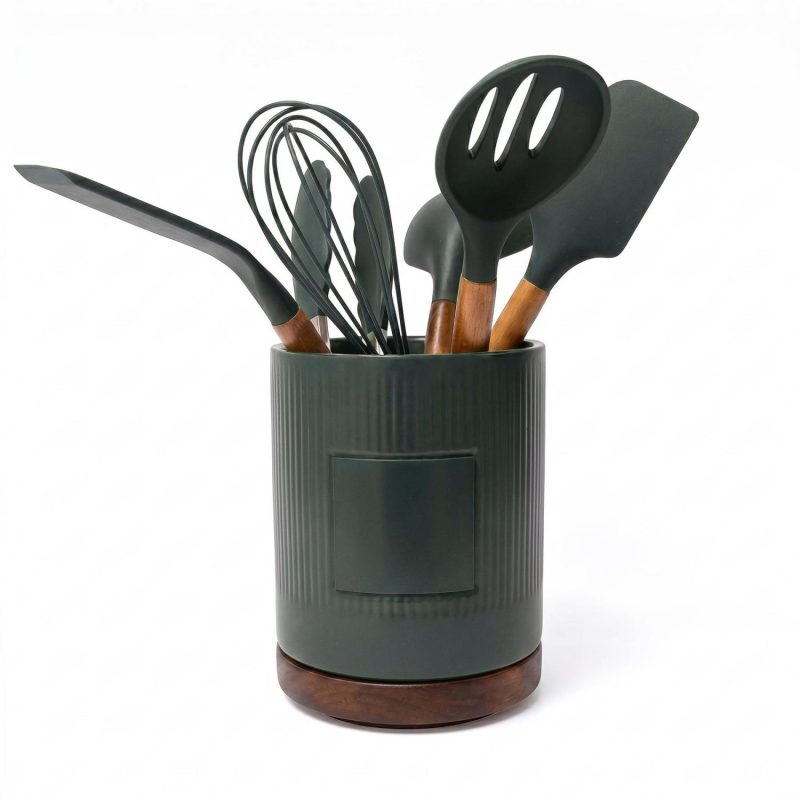 Radcliffe Stoneware Utensil Holder And Spatula Set - 6