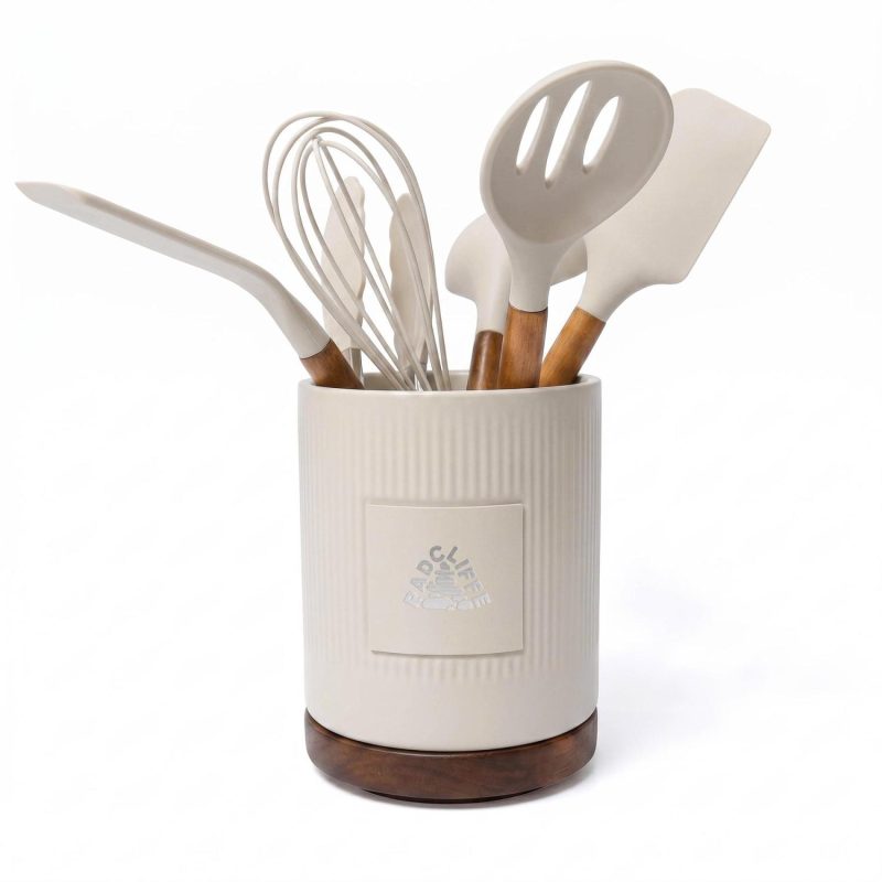 Radcliffe Stoneware Utensil Holder And Spatula Set