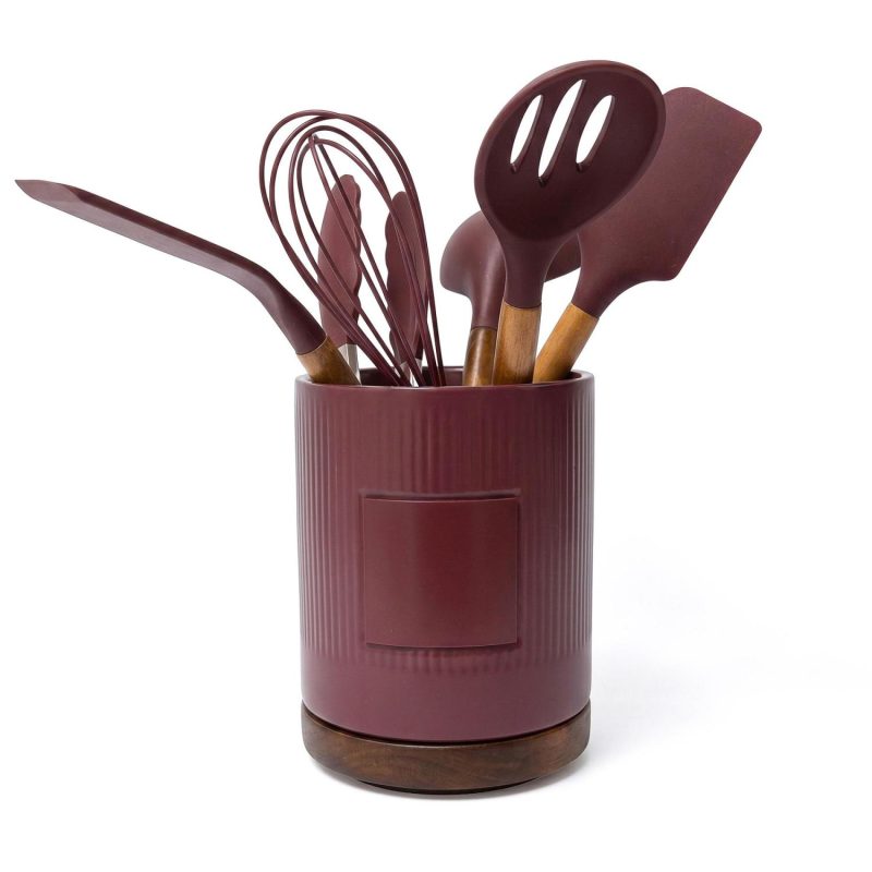 Radcliffe Stoneware Utensil Holder And Spatula Set - 9
