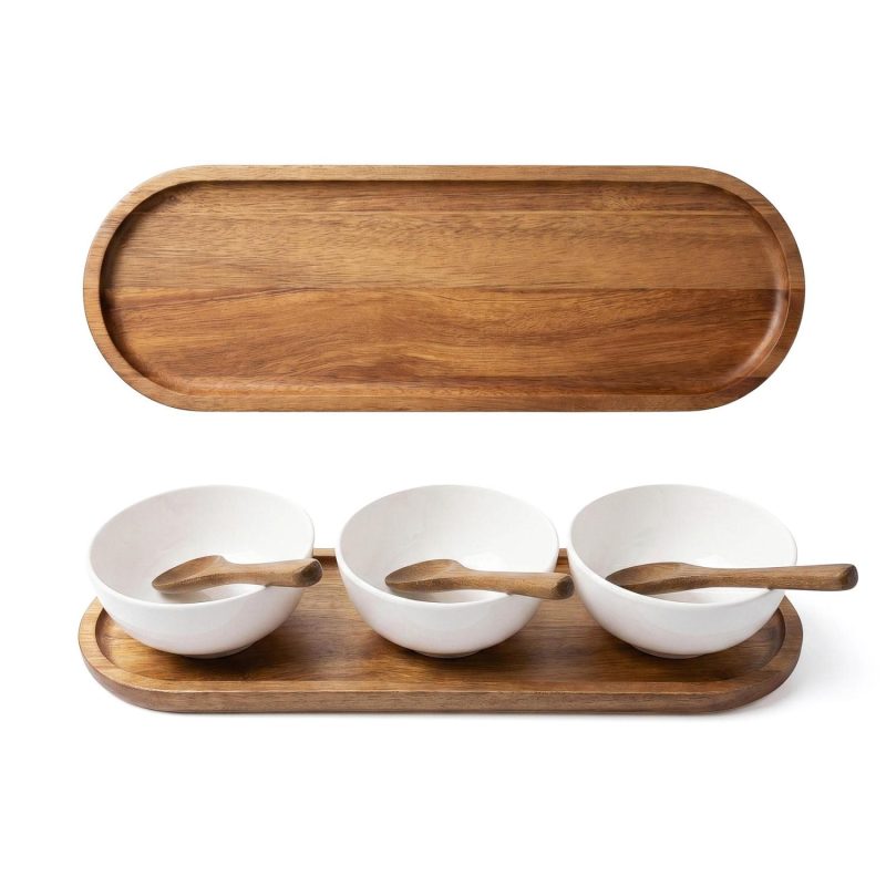 Sullivan Melamine Bowl Set With Acacia Wood Holder - 1