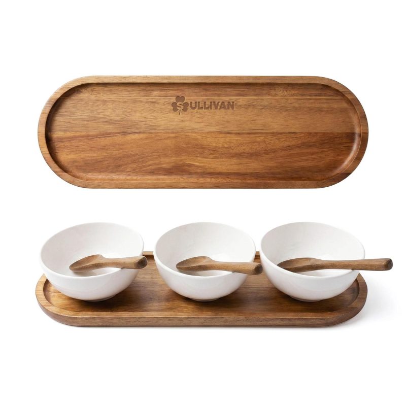 Sullivan Melamine Bowl Set With Acacia Wood Holder