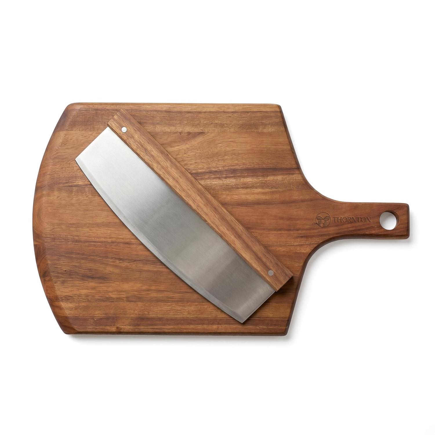 Thornton Stainless Pizza Knife And Acacia Wood Cutting Board